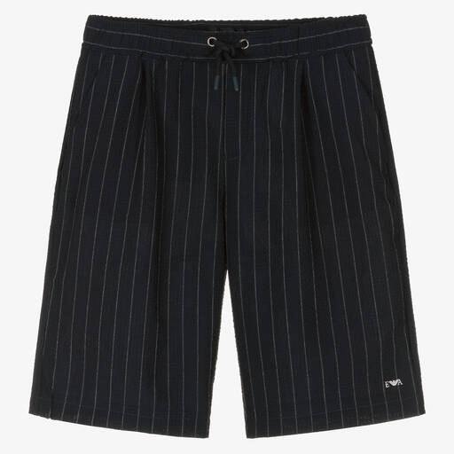 Emporio Armani-Teen Boys Blue Pin Stripe Wool Shorts | Childrensalon Outlet