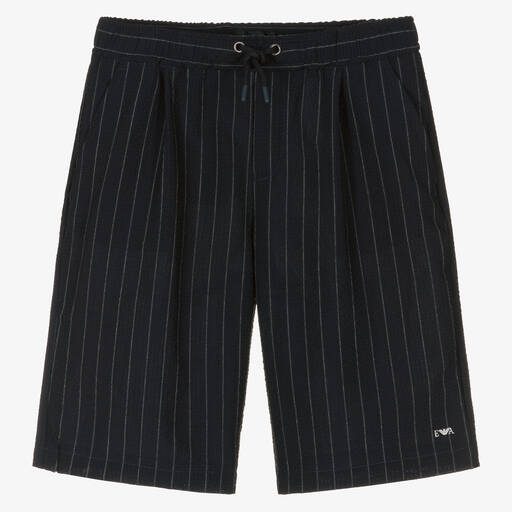 Emporio Armani-Short bleu en laine rayures tennis | Childrensalon Outlet