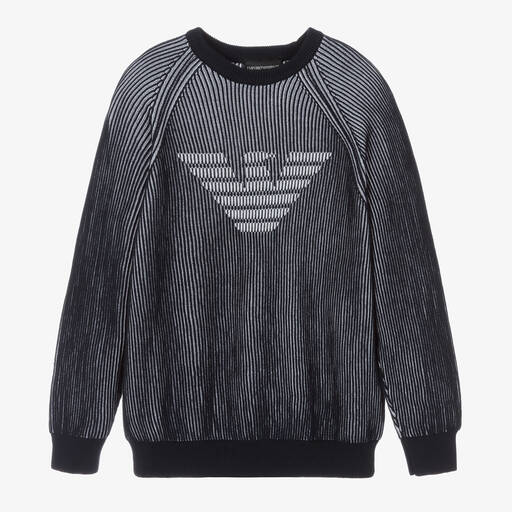 Emporio Armani-Teen Boys Blue Ribbed Logo Jumper | Childrensalon Outlet