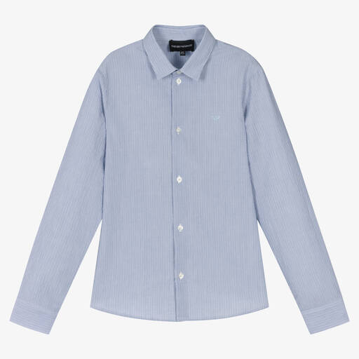 Emporio Armani-Blau gestreiftes Teen Hemd | Childrensalon Outlet