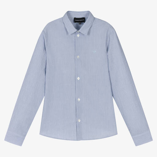 Emporio Armani-Chemise bleue rayée ado garçon | Childrensalon Outlet