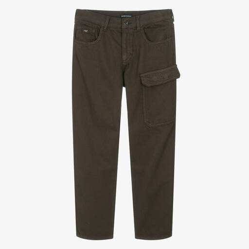 Emporio Armani-بنطلون كارغو قطن عضوي لون بني داكن تينز ولادي | Childrensalon Outlet