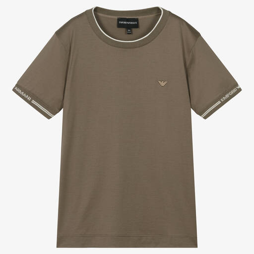 Emporio Armani-Teen Boys Brown Cotton T-Shirt | Childrensalon Outlet