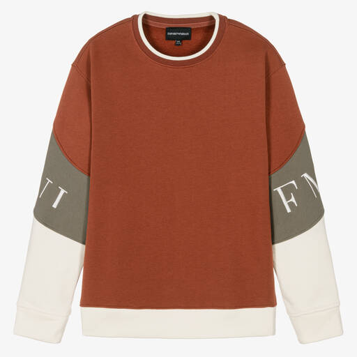 Emporio Armani-Teen Boys Brown Embroidered Sweatshirt | Childrensalon Outlet