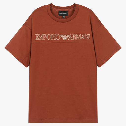 Emporio Armani-T-shirt marron en jersey ado garçon | Childrensalon Outlet