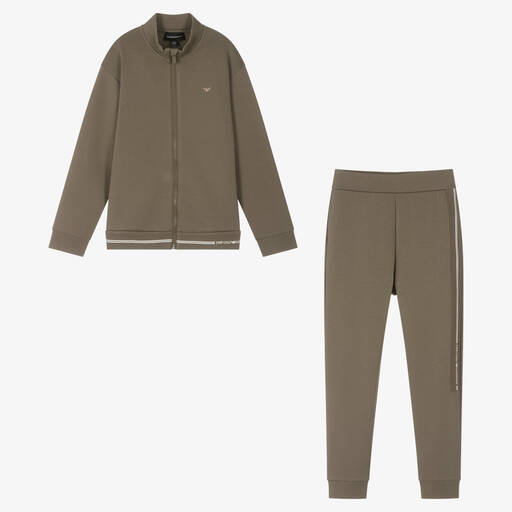Emporio Armani-Teen Boys Brown Milano Jersey Tracksuit | Childrensalon Outlet