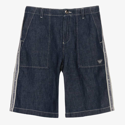 Emporio Armani-شورت قطن شامبري لون كحلي تينز ولادي | Childrensalon Outlet