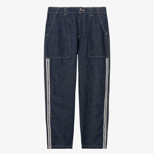 Emporio Armani-بنطلون قطن شامبري لون كحلي تينز ولادي | Childrensalon Outlet