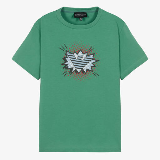 Emporio Armani-Teen Boys Green Cartoon Logo T-Shirt | Childrensalon Outlet