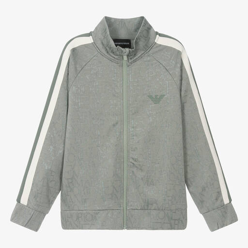 Emporio Armani-Зеленый жаккардовый топ на молнии для мальчиков-подростков | Childrensalon Outlet