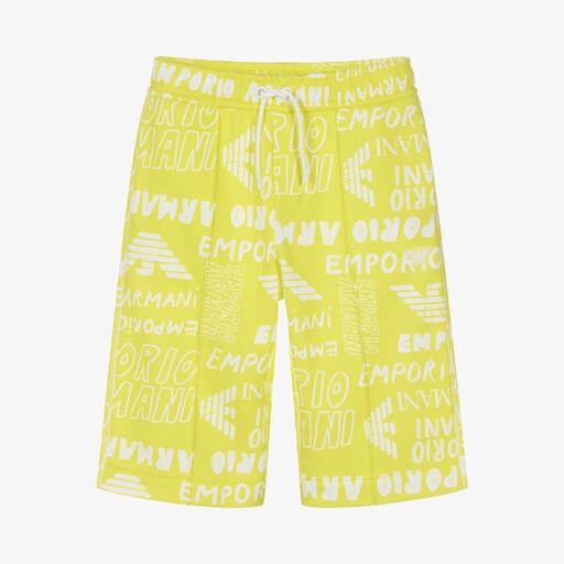 Emporio Armani-Teen Boys Green Jersey Logo Shorts | Childrensalon Outlet