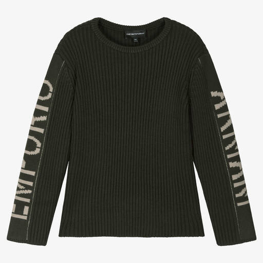 Emporio Armani-Teen Boys Green Knitted Wool Sweater | Childrensalon Outlet