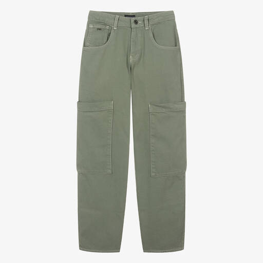 Emporio Armani-Teen Boys Green Twill Cargo Trousers | Childrensalon Outlet