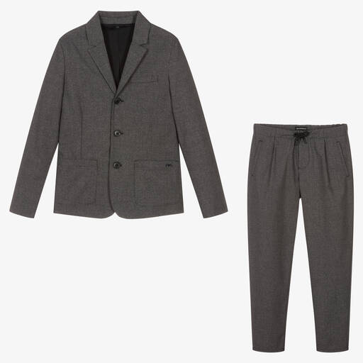 Emporio Armani-Costume gris à carreaux ado garçon | Childrensalon Outlet