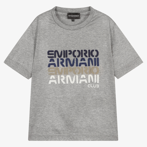 Emporio Armani-Teen Boys Grey Logo T-Shirt | Childrensalon Outlet