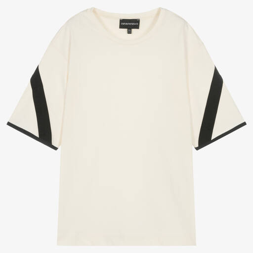 Emporio Armani-Teen Boys Ivory & Black Cotton T-Shirt | Childrensalon Outlet