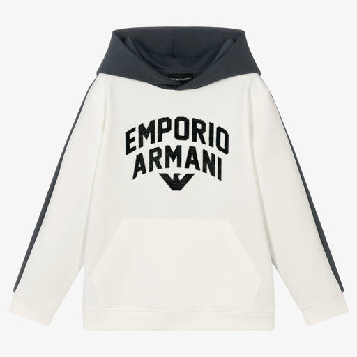 Emporio Armani-Teen Boys Ivory & Blue Logo Hoodie | Childrensalon Outlet