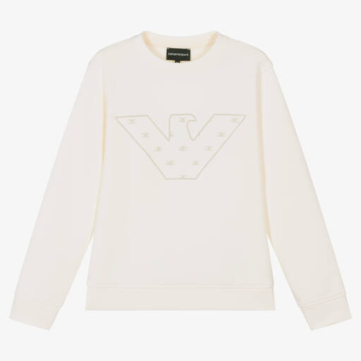 Emporio Armani-Teen Boys Ivory Cotton Eagle Sweatshirt | Childrensalon Outlet