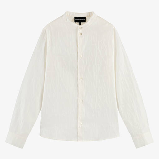 Emporio Armani-Teen Boys Ivory Cotton Jacquard Shirt | Childrensalon Outlet