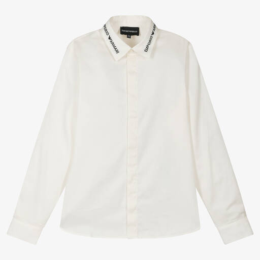 Emporio Armani-قميص قطن بوبلين لون عاجي تينز ولادي | Childrensalon Outlet