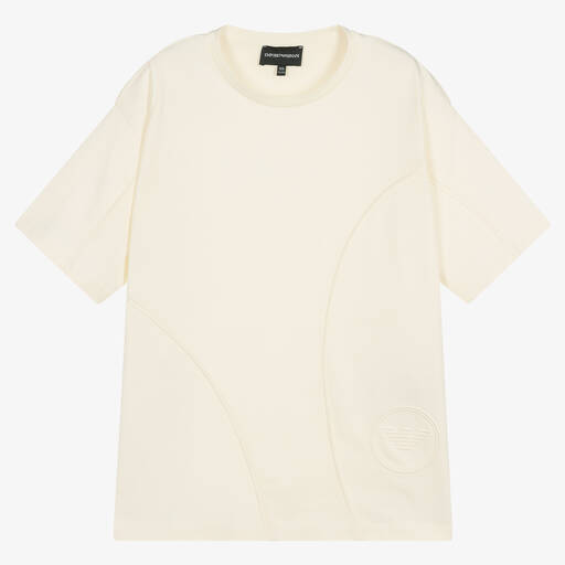 Emporio Armani-Teen Boys Ivory Cotton T-Shirt | Childrensalon Outlet