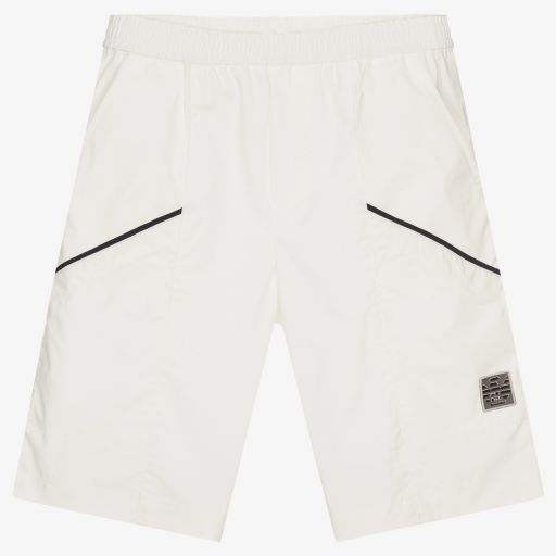 Emporio Armani-Teen Boys Ivory Logo Shorts | Childrensalon Outlet