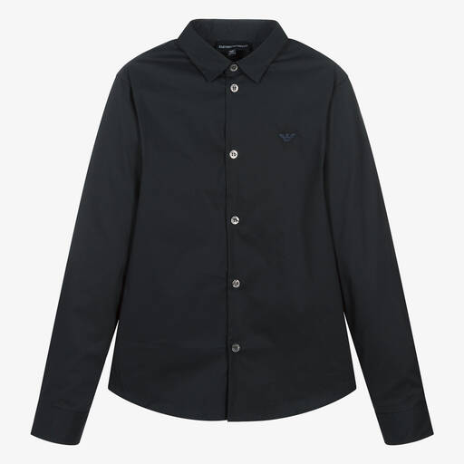 Emporio Armani-قميص بطبعة النسر مزيج قطن لون كحلي للمراهقين | Childrensalon Outlet