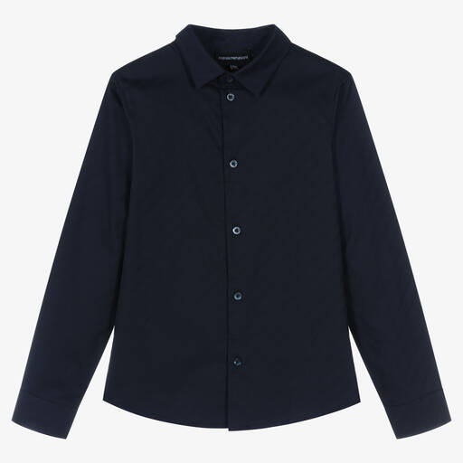 Emporio Armani-Teen Boys Navy Blue Cotton Shirt | Childrensalon Outlet