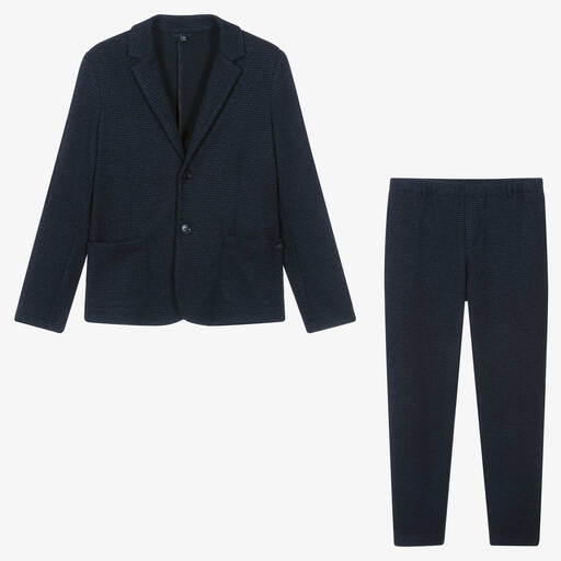 Emporio Armani-Teen Boys Navy Blue Houndstooth Suit | Childrensalon Outlet