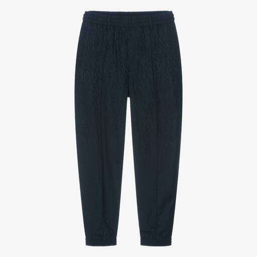 Emporio Armani-بنطلون بطبعة مونوغرام جاكارد لون كحلي | Childrensalon Outlet