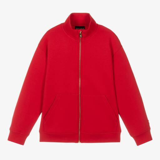 Emporio Armani-توب بسحّاب قطن جيرسي لون أحمر للمراهقين | Childrensalon Outlet