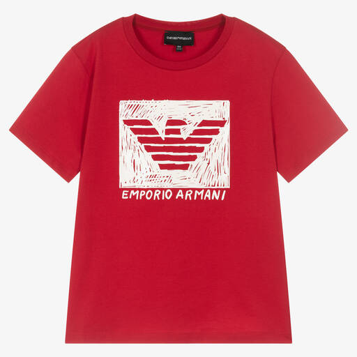 Emporio Armani-Teen Boys Red Graphic Logo T-Shirt | Childrensalon Outlet