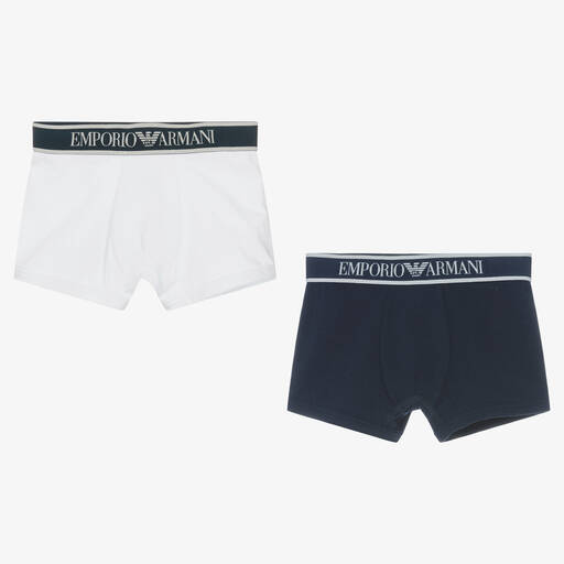 Emporio Armani-Teen Boys White & Blue Boxer Shorts (2 Pack) | Childrensalon Outlet