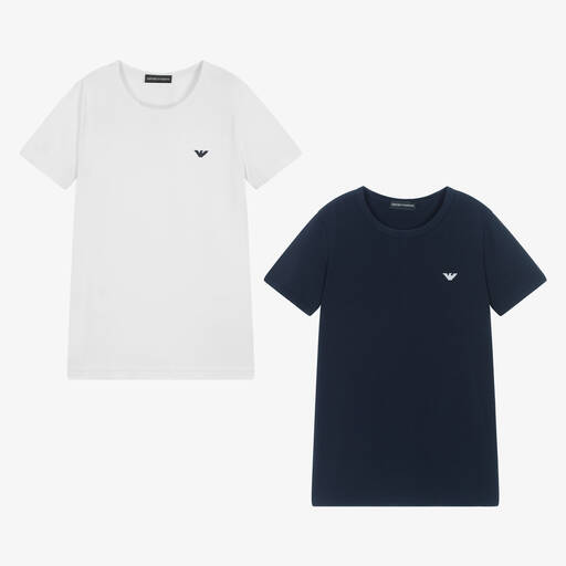 Emporio Armani-Teen Boys White & Blue Vest T-Shirts (2 Pack) | Childrensalon Outlet