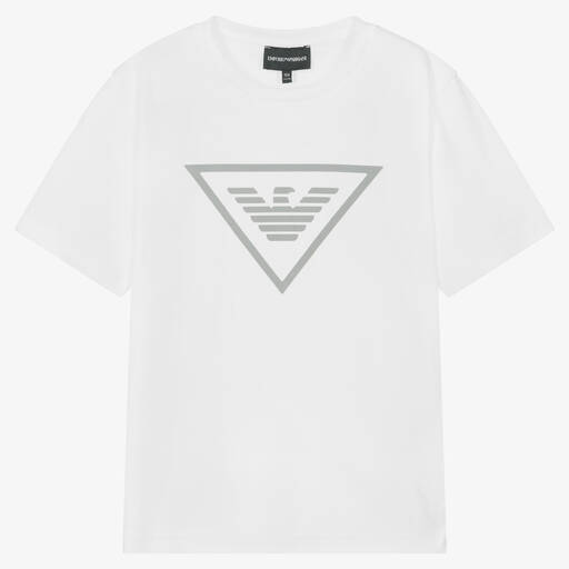 Emporio Armani-T-shirt blanc en coton ado garçon | Childrensalon Outlet