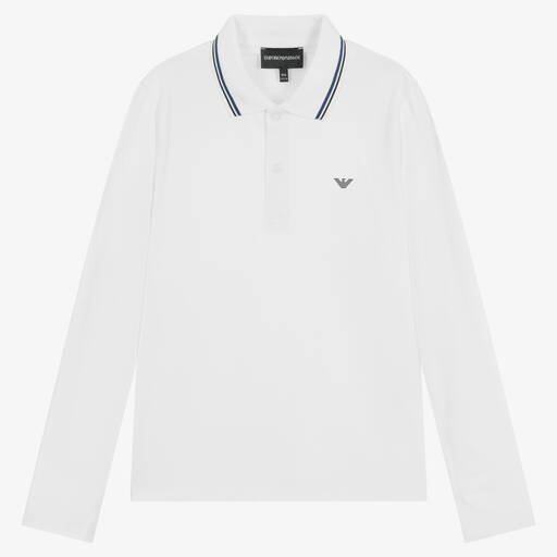 Emporio Armani-Teen Boys White Cotton Polo Shirt | Childrensalon Outlet