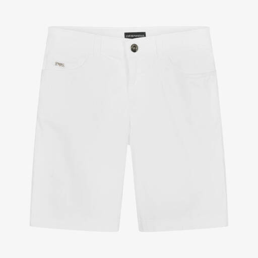 Emporio Armani-Teen Boys White Cotton Shorts | Childrensalon Outlet