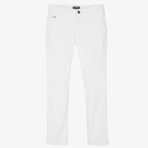 Emporio Armani-Teen Boys White Cotton Trousers | Childrensalon Outlet