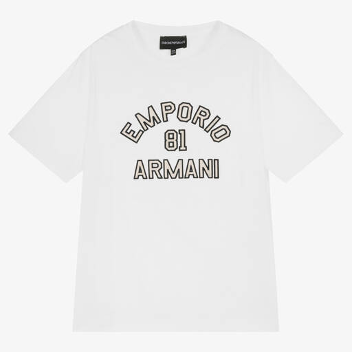 Emporio Armani-Teen Boys White Lyocell Logo T-Shirt | Childrensalon Outlet