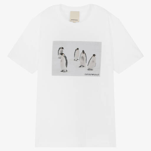 Emporio Armani-Teen Boys White Penguin T-Shirt | Childrensalon Outlet