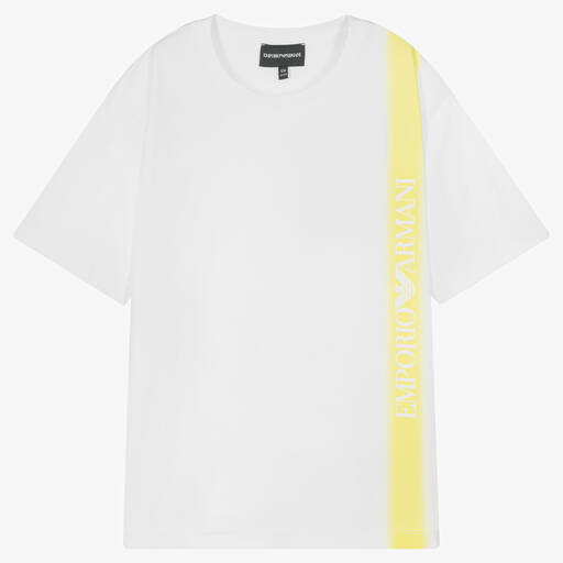 Emporio Armani-Teen Boys White & Yellow Logo T-Shirt | Childrensalon Outlet