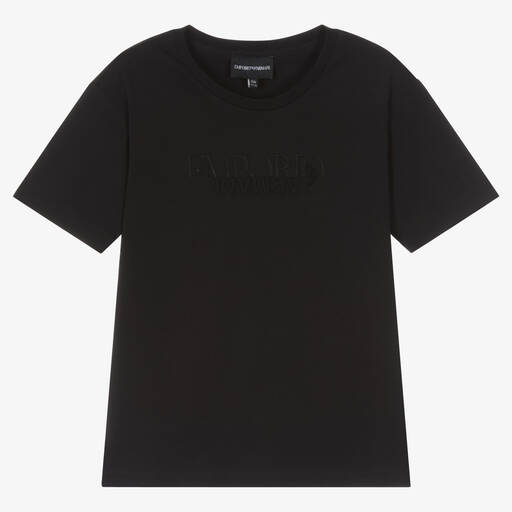 Emporio Armani-Schwarzes Teen Baumwoll-T-Shirt | Childrensalon Outlet