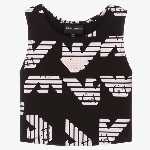 Emporio Armani-Teen Girls Black & Pink Cotton Crop Top | Childrensalon Outlet