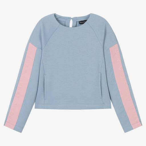Emporio Armani-Sweat-shirt bleu et rose en coton | Childrensalon Outlet