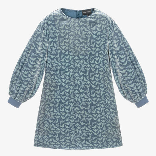Emporio Armani-فستان تينز بناتي مخمل لون أزرق | Childrensalon Outlet