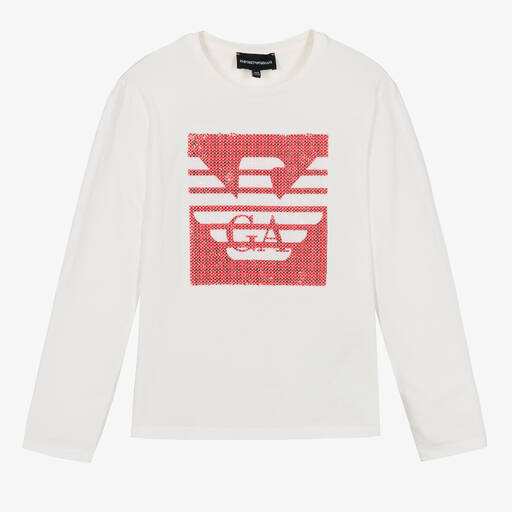 Emporio Armani-Teen Girls Ivory Cotton Eagle Logo Top | Childrensalon Outlet