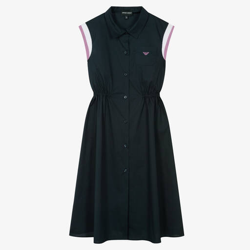 Emporio Armani-Teen Girls Navy Blue Long Cotton Dress | Childrensalon Outlet
