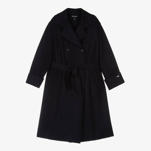 Emporio Armani-Teen Girls Navy Blue Wool Pea Coat | Childrensalon Outlet