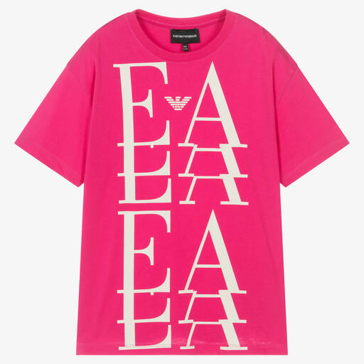 Emporio Armani-Teen Girls Pink Cotton EA Crew T-Shirt | Childrensalon Outlet