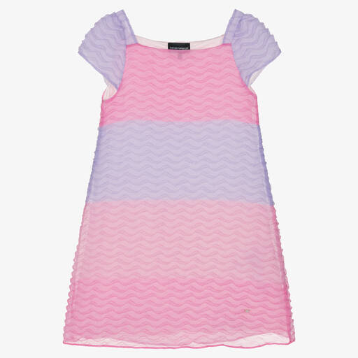 Emporio Armani-فستان قطن وأورغانزا لون زهري وبنفسجي | Childrensalon Outlet